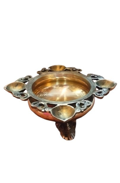 Brass urli with 4 Diya's Home décor with Stand/Gift Item, Golden